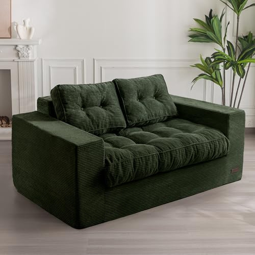 MAXYOYO Divano a 2 Posti in Velluto a Coste, Poltrona Imbottita con Braccioli, Divano a Due Posti con Cuscino e Schienale Trapuntati, Grande Pouf per Camera da Letto e Soggiorno