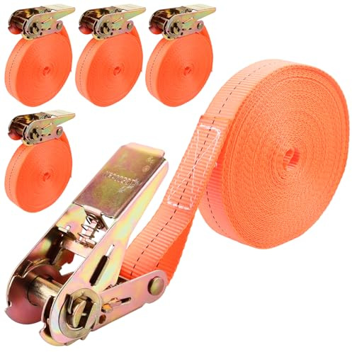 VIDETOL 5 Stück 10M Spanngurte mit Ratsche ohne Haken, Zurrgurt Ratschengurt 800kg, 25mm Breite, Orange Zurrgurte für Ladungssicherung, Gepäckentfernung, Camping