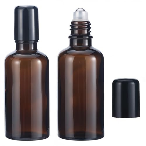 GORGECRAFT 2 Botella de Vidrio Ámbar con Roll-On de 50 ml para Aceites Esenciales Vacía Reutilizable para Desodorante Roll-On A Prueba de Fugas Rellenable para Cosméticos Y Perfumes de Viaje. | Desodorante Vacío y Reutilizable, Antifugas, Recargable, Para Muestras de Viaje Cosméticos Perfumes