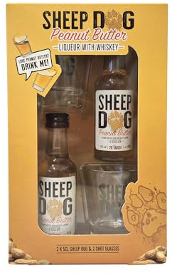 Sheep Dog Peanut Butter Liqueur 2 x 5cl (35% ABV) with Whiskey & 2 Shot glasses