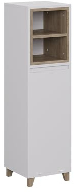 Vicco Midischrank mit Wäschekorb Elnor, Weiß/Eiche, 30 x 105 cm | mit ausklappbarem Wäschebehälter, zur Aufbewahrung von Badtextilien und kombinierbar mit Elnor