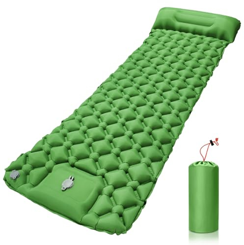 JUQG Colchón Autoinflable para Camping, Colchoneta Hinchable Impermeable con Bomba de Pie y Almohada, Ultraligera y Portátil, Adecuada para Camping, Senderismo, Viajes y Actividades al Aire Libre