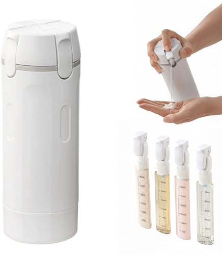 Flacon Distributeur Voyage 4 en 1, Réutilisable Kits de Contenants Cosmétiques Portables pour Produits de Toilette, avec 4 Flacons-pompes Graduation et Étiquette - Étanche(blanc)
