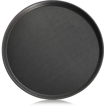 New Star Foodservice Non-Slip Tray, Plastic, Rubber Lined, Round (Black, 16-Inch)