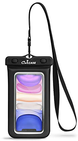 CaliCase Extra Large Waterproof Floating Phone Pouch - IPX8 Waterproof Floating Phone Case With Lanyard For iPhone X-15/ S20-S24/ Pixel 4-8 - Black