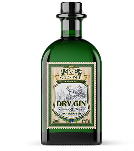 V-SINNE Gin | Schwarzwald Dry Gin – frisch, leicht waldig & floral, ausgewogen, Zitrone | mehrfach Gold Prämiert | Damit gelingt jeder Gin Tonic | Handcrafted Gin | 31 Botanicals | 45% 500ML