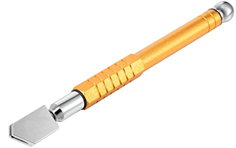 sourcingmap Glass Cutter 8-15mm, Pencil Style Oil Feed Tungsten Carbide Tip Golden Handle for Glass Tiles Mirror Cutting