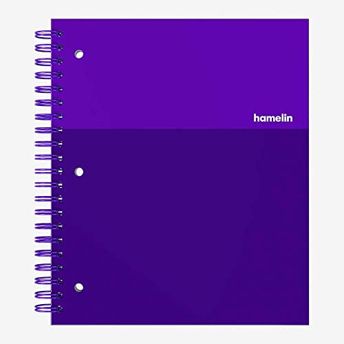 Hamelin 1 Subject, Graph Paper, Hard Cover Spiral Bound Grid Notebook, 4 Square Per Inch 150 Pages ULTRA Violet 8.5x11