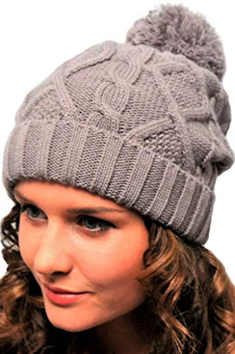 Graue Bommelmütze Damenmütze Herrenmütze Winter Wolle - Mütze mit Bommel Damen Herren Grau Strickmütze Beanie Frauen Männer Mädchen Jungen Lang Feinstrick Wintermütze WollmützeFashion Ski Snowboard