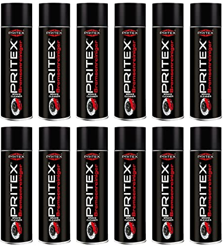 PRITEX - Bremsenreiniger Spray 12 x 500 ml Auto Auto Teilereiniger zur Entfettung von Bremsen, Kupplungen, Motor- & Maschinenteilen – rückstandsfrei & umweltneutral - Premium Qualität