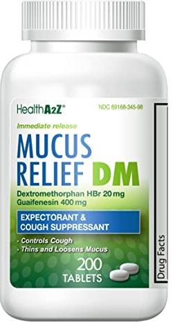 HealthA2Z® Mucus Relief DM | Dextromethorphan HBr 20mg | Guaifenesin 400mg | Cough, Immediate Release, Uncoated (200 Count (Pak of 1))