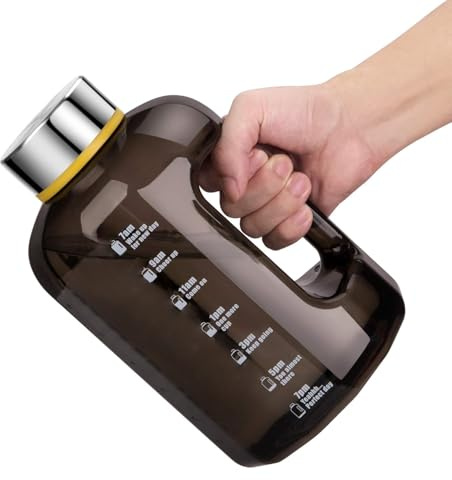 VENNERLI Trinkflasche 2,5 Liter, Sport Gym Wasserflasche mit Griff Zeitmarkierung Groß Sportflasche, Auslaufsicher für Sport Gym Fitness Büro Heim （Schwarz）