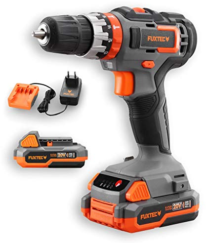 Perceuse-visseuse à percussion sans fil 20V FX-E1SBS20 avec 2 batteries Li-Ion 2Ah, 1 chargeur 1A et un coffret de transport - Appareil de forage sans fil - contrôle de vitesse