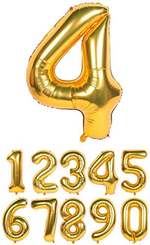 40 Zoll Gold Zahl 4 Ballon für Geburtstage, Partys und Jubiläen Große Folie Aufblasbare Ballons 0-9 Zahlen (Nr. 4 Goldballon)