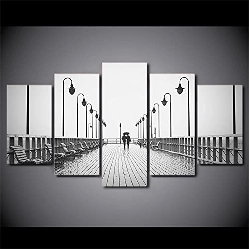 MPPSU Romántico-Amor-Pareja-Puente-Caminante 5 Paneles Impresión HD Cuadros Decoracion Dormitorios Salon Modernos 100Cm×50Cm Con Marco