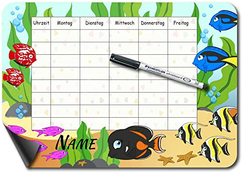 Bambinella - Magnet-Stundenplan Aquarium - personalisiert und wiederbeschreibbar mit Whiteboardmarker