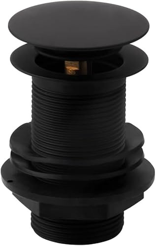 Black Unslotted Basin Waste by Arty Bathrooms - Matt Black Pop Up Brass Sink Waste - Standard 1.1/4 Connection - Click Clack Push Button
