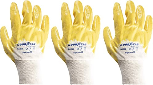 Goodyear Guantes de algodón y nitrilo mod.G5050 talla amarillo/blanco trabajo (3, 10)