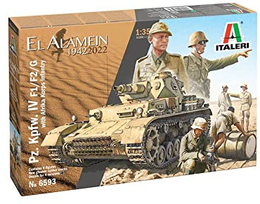 Italeri 6593 1:35 Deutscher Panzerkampfwagen IV F1/F2/G mit DAK Figuren - Bausatz, Standmodellbau, Basteln, Hobby, Kleben, Plastikbausatz, detailgetreu, IT6593, Mehrfarbig