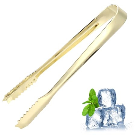Kleine Servierzange, 7 Zoll Edelstahl Eiszange Zucker Servierzange mit gezackter Klammer für Eiswürfel, Zuckerwürfel, Kaffeebar (Gold)