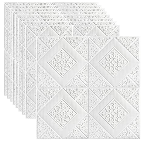 GRANDMEI 3D Wallpaper, 9 Pieces 35 Sq.ft Peel and Stick Self-Adhesive Wall Panelfor Ceiling Bedroom Home Livingroom Background, White