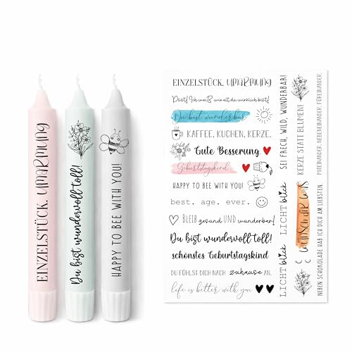 Kerzen Tattoofolie DIN A4 – Sprüche zum Verschenken – Kerzensticker für Kerzen & Keramik – Wasserschiebefolie DIY Geschenk Geburtstag & Danke