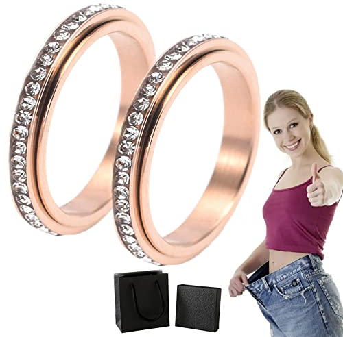 Donubiiu Vikanda Thermogenic Moissanite Spinner Ring, Vikanda Thermogener Moissanit Spinner Ring, Vikanda Spinner Ring, Stainless Steel Rings for Women Men (2 Rose Gold,10)