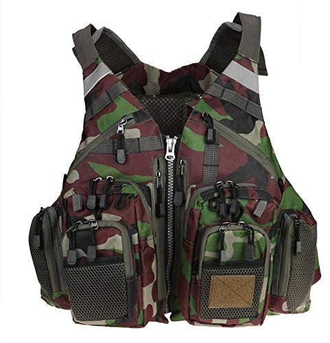 JKSPORTS Fly Fishing Vest, Fishing Safety Life Jacket for Swimming Sailing Boating Kayak Floating Multifunction Breathable Backpack for Men and Women Vest/Kayak (Grey Camouflage,with Foam)