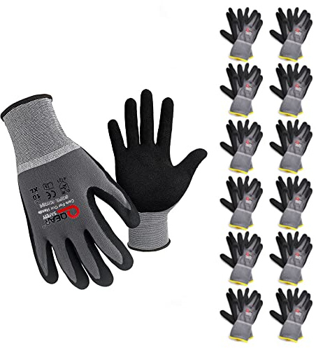 QEARSAFETY 12 Pairs Microfoam Nitrile Rubber Palm Coated Work Safety Gloves, Breathable, Abrasion, Logistics, Warehouse, General Purpose Use, TouchScreen, Gray Color (XL)…