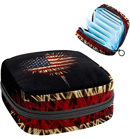 Period Pouch Tragbare Tampon-Aufbewahrungstasche, Tamponhalter für Geldbörse, feminines Produkt-Organizer, I Love USA Amerikanische Flagge, Mehrfarbig, 4.7x6.6x6.6 in/12x17x17 cm