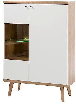 Furn.Design Highboard in weiß und Eiche Riviera Vitrine skandinavisch 90 x 134 cm, Helge