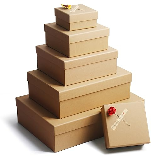 Geschenkboxen mit Deckel für Geschenke, Set mit 6 leeren Geschenkboxen, natürliche und rustikale Geschenkverpackungsboxen aus Kraftpapier, vielseitige Geschenkbox für jeden Anlass