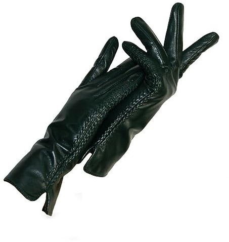 VOIV Damen-Lederhandschuhe, Winter, Herbst, Damen, Schaffell, dicke Armstulpen, warme Lederhandschuhe, grün, 6 1/2