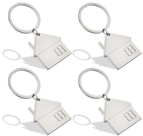 EUPSIIU Lot de 4 porte-clés en alliage de zinc en forme de maison, porte-clés créatif pour maison, porte-clés assorti pour pendaison de crémaillère (argenté)