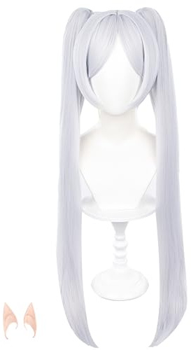 OSIAS Vit Lång Dubbel Hästsvans Syntetisk Peruk för Frieren Cosplay