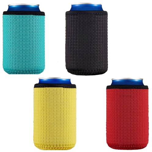 4 PCS Can Cooler Beer Cooler Sleeve Can Sleeves Insulators Holder Non-Slip Bottle Cooler Sleeve Beverage Cooler Sleeves for Cola Beer Water Bottle Sleeve(Black Red Yellow Blue)