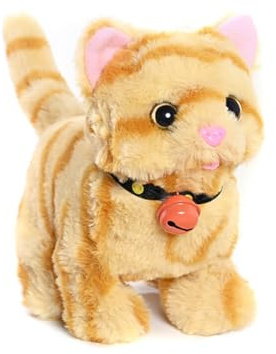 ISAKEN Jouet électrique interactif en Peluche pour Chat Qui Marche, aboie et Queue, poupées en Peluche réalistes pour Chaton, Filles, garçons et Filles âgés de 3, 4, 5, 6 Ans