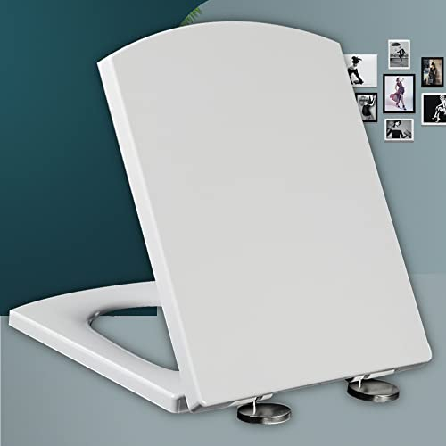 WC-Sitze mit Absenkautomatik, Schnellverschluss, Familien-WC-Sitz, Absenkautomatik, quadratisch, mit Deckel, weiß, langsam schließend, doppelt befestigte Edelstahlscharniere, weiß, 44–50 * 3