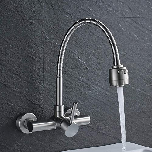 Badarmatur Aus Gebürstetem Nickel-Edelstahl, Schwenkbarer Auslauf, 2 Funktionen, Auslass, Wassermischbatterie, 2 Löcher, Wandmontage
