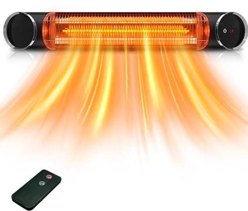Infrared Electric Patio Heater, 2000W, IP44,Wall & Ceiling Mounted,Remote Control, Outdoor Heater for Backyard, Garage, Decks & Greenhouse, Black