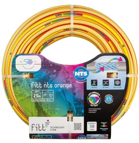 FITT NTS ORANGE 1/2 (12,5 mm) 20 m - Robuster und Flexibler Gartenschlauch in leuchtendem Gelb für eine Intensive Nutzung