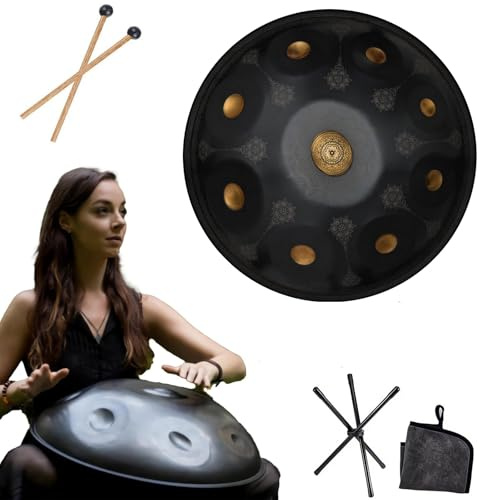 Tamburo Per Lingua Handpan - Tamburo A Percussione In Acciaio, Strumento Per Handpan Da 22 Pollici Mandala Tank Drum Strumento A Percussione In Acciaio Con Borsa Da Viaggio 440 Hz(Black,12Notes)