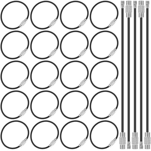 Hariendny 25 Stück Draht Schlüsselanhänger Edelstahl Schlüsselanhänger Schwarz Nylon Beschichteter Gepäckanhänger-Schlaufen 10cm Anschließbare Schlüsselring