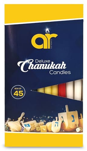 Velas de Janucá coloridas, colores variados, velas de tamaño estándar para la mayoría de las Menorah – 45 piezas para las 8 noches de Janucá