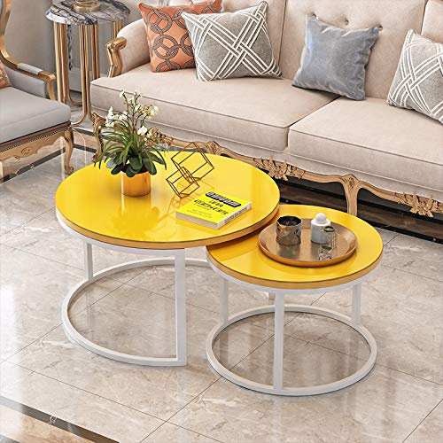 JWBXFYXW Moderne runde Satztische aus gehärtetem Glas, Couchtische mit Metallrahmen, Wohnzimmertischsets