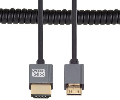 cablecc Cable en espiral extensible 8K 60Hz Mini HDMI 2.1 macho a HDMI macho para HDTV, ordenador, monitor de portátil, 100 cm