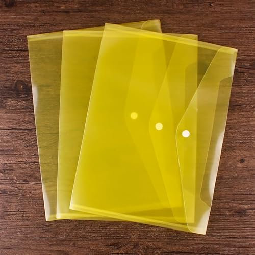 Plastikfilenhefter, 10 Stück, Kunststoffhefter für Dokumente, A4-Größe, Kunststoffhüllen mit Schnappverschluss, klare Filenfolder, Dokumentenfolder, Filetaschen für Schule, Büro, Gelb