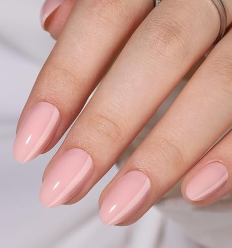 Short Almond Press On Nails - Findigit Pink Press on Nails Soft Gel Stick On Nail with Nail Glue, Fit Natural Reusable Glue On Nails 16 Sizes - 32 Nail Kits Almond Grace
