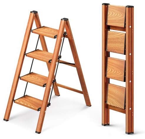 GameGem Escabeau 4 Marches, Tabouret Pliable à Pédale Large Anti-Dérapante en Aluminium Léger mais Robuste, Capacité 150 kg, Design Moderne Mignon pour Espaces Domestiques Intérieurs