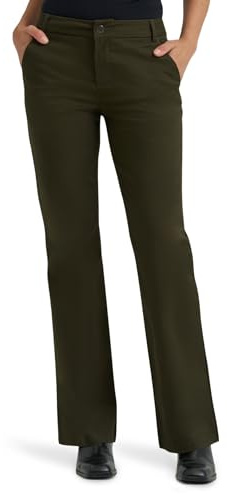 Lee Women's Wrinkle Free Mid Rise Bootcut Pant, Olive Night, 18